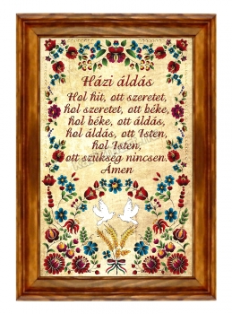 Kalocsai Házi áldás, Nagy Falikép, kerámia kép fa keretben